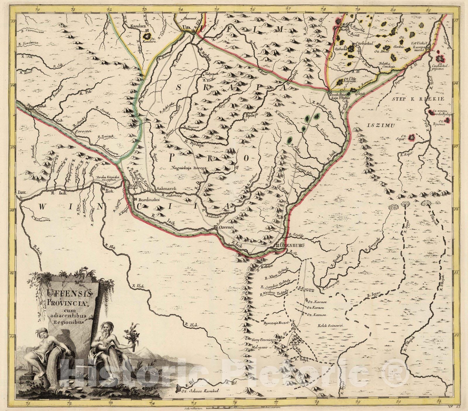 Historic Map : Russia, Volga-Ural Region 1745 Uffensis Provincia cum adiacentibus Regionibus , Vintage Wall Art