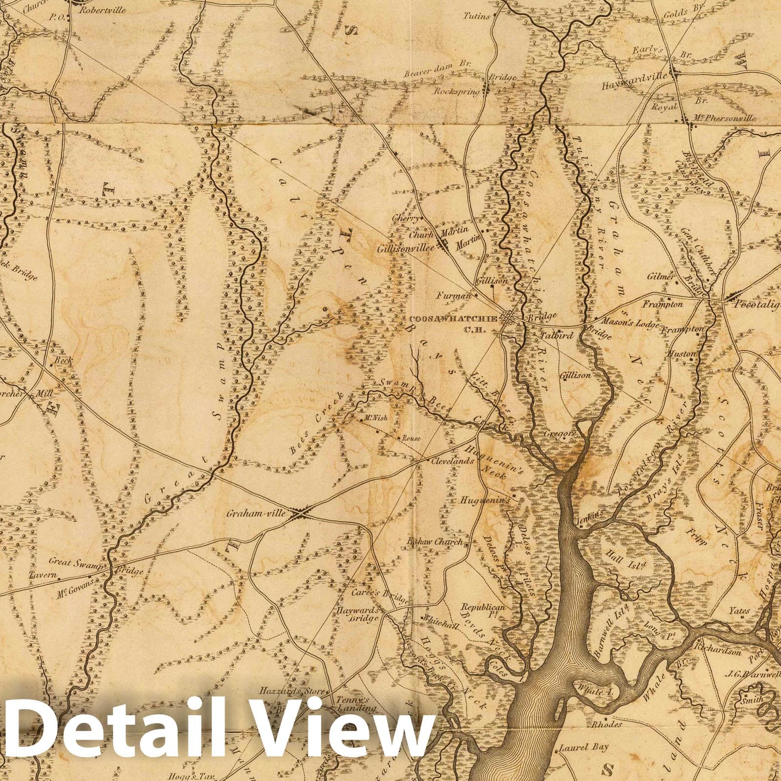 Beaufort District, South Carolina - Road Map, 1825 - Mills' Atlas Historical Print