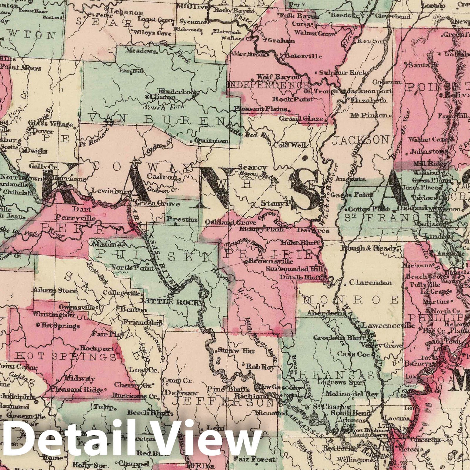 Arkansas, 1867 - Historical Map Print from Schonberg's Atlas