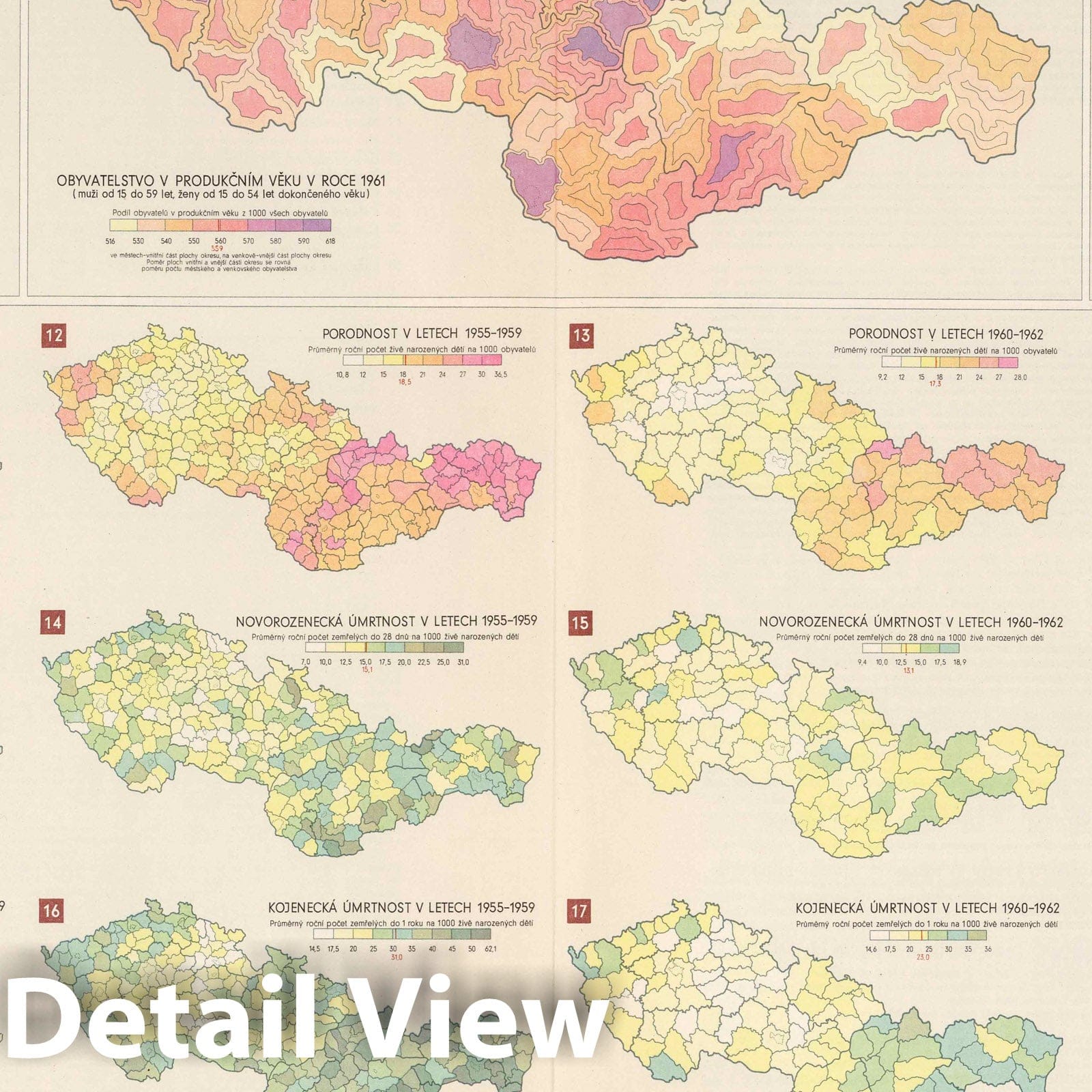 Czechoslovakia Population Map, 1966 - Historical Demographic Wall Art