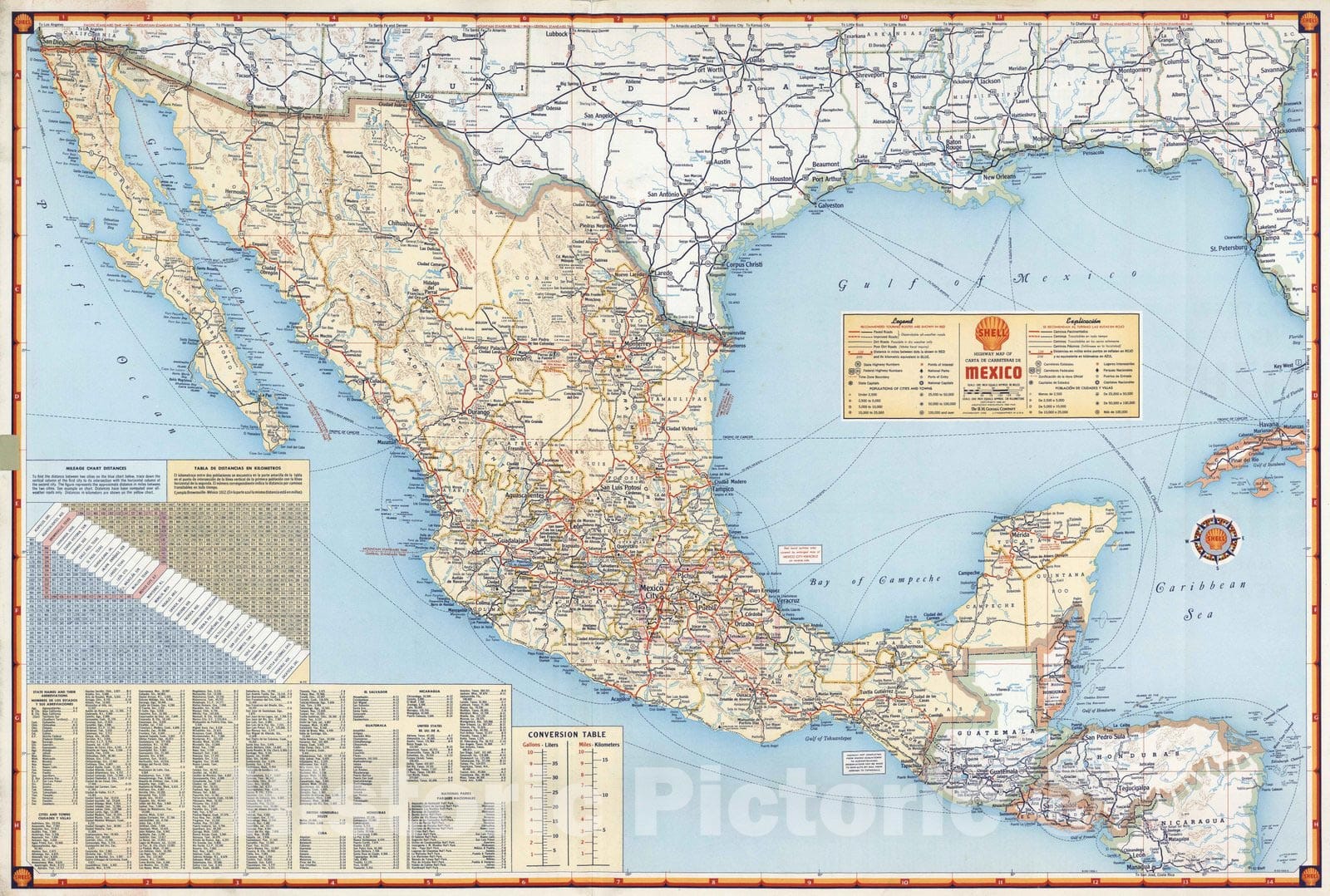 Historic Map : National Atlas - 1956 Shell Highway Map of Mexico. - Vintage Wall Art