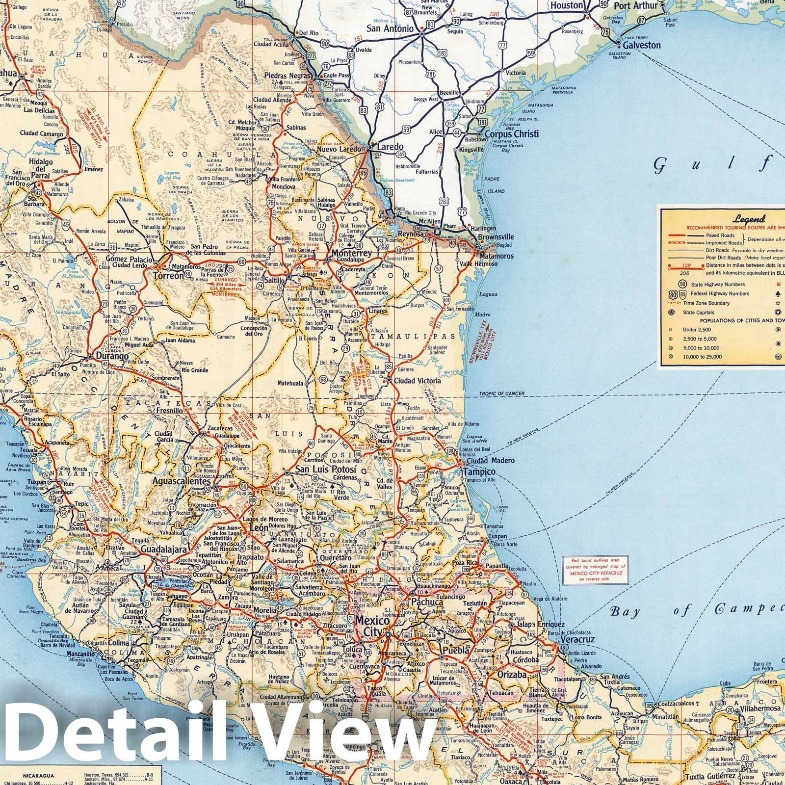 Mexico - Road Map, 1956 - Shell Highway Map Print