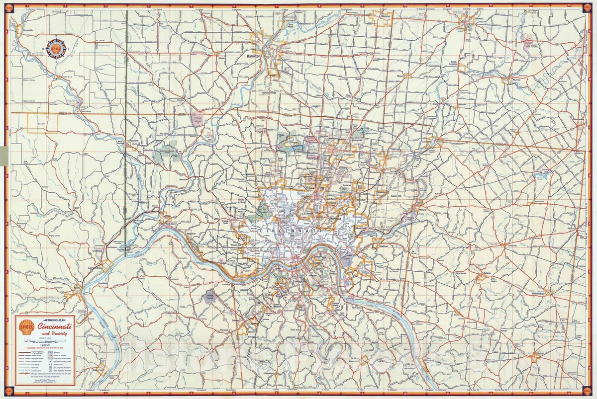 Historic Map : National Atlas - 1956 Shell Metropolitan Cincinnati and Vicinity. - Vintage Wall Art
