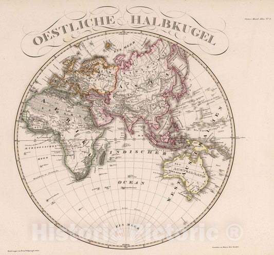 Historic Map : 1833 Ostliche Halbkugel, 1832 - Vintage Wall Art