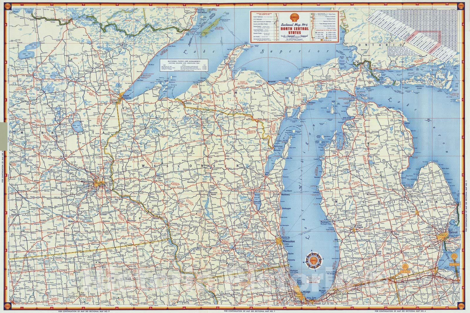 Historic Map : National Atlas - 1956 Shell Sectional Map No. 6 - North Central States. - Vintage Wall Art