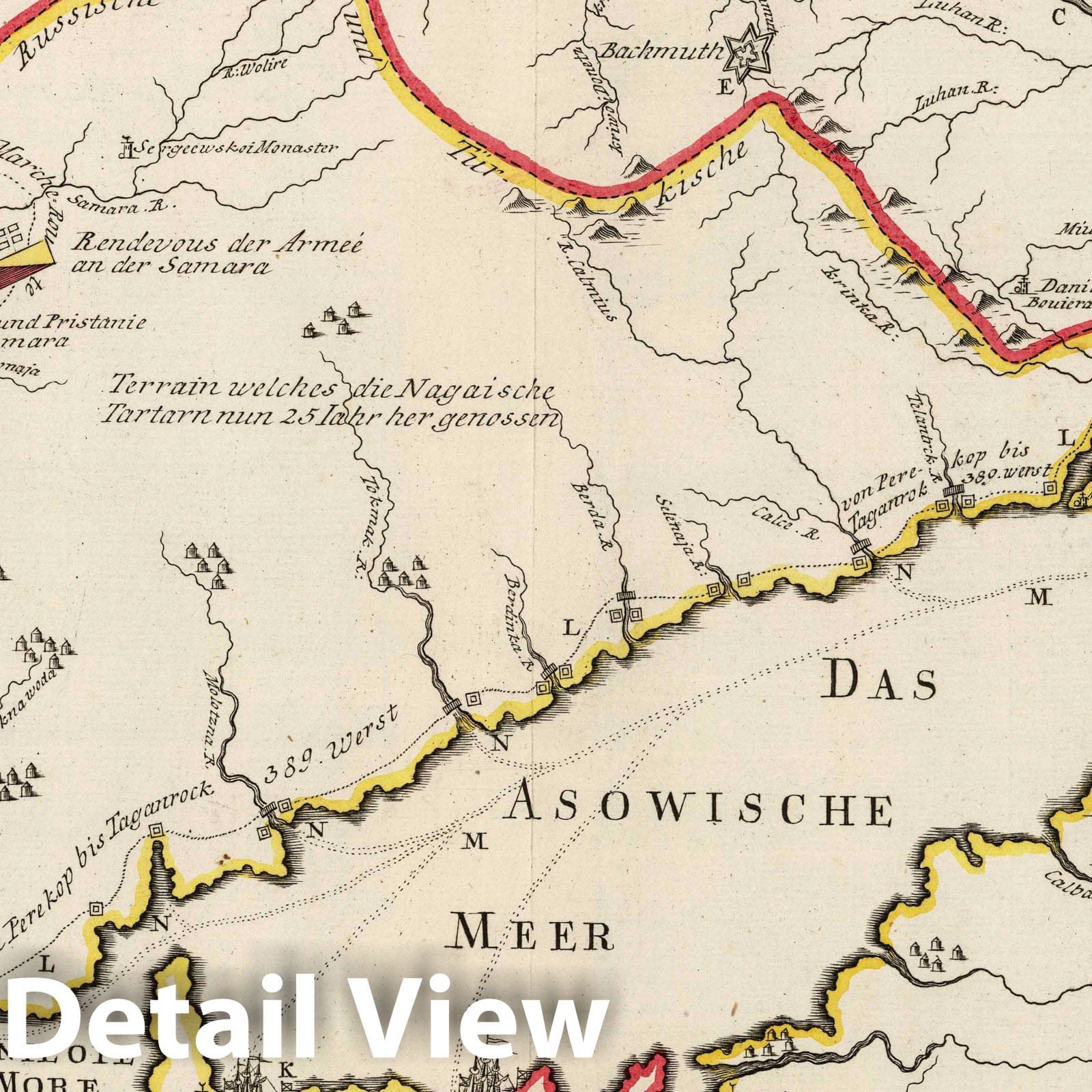 Russo-Turkish War: Don and Dnieper Rivers Operations, Ukraine - Historical Map Print, 1736
