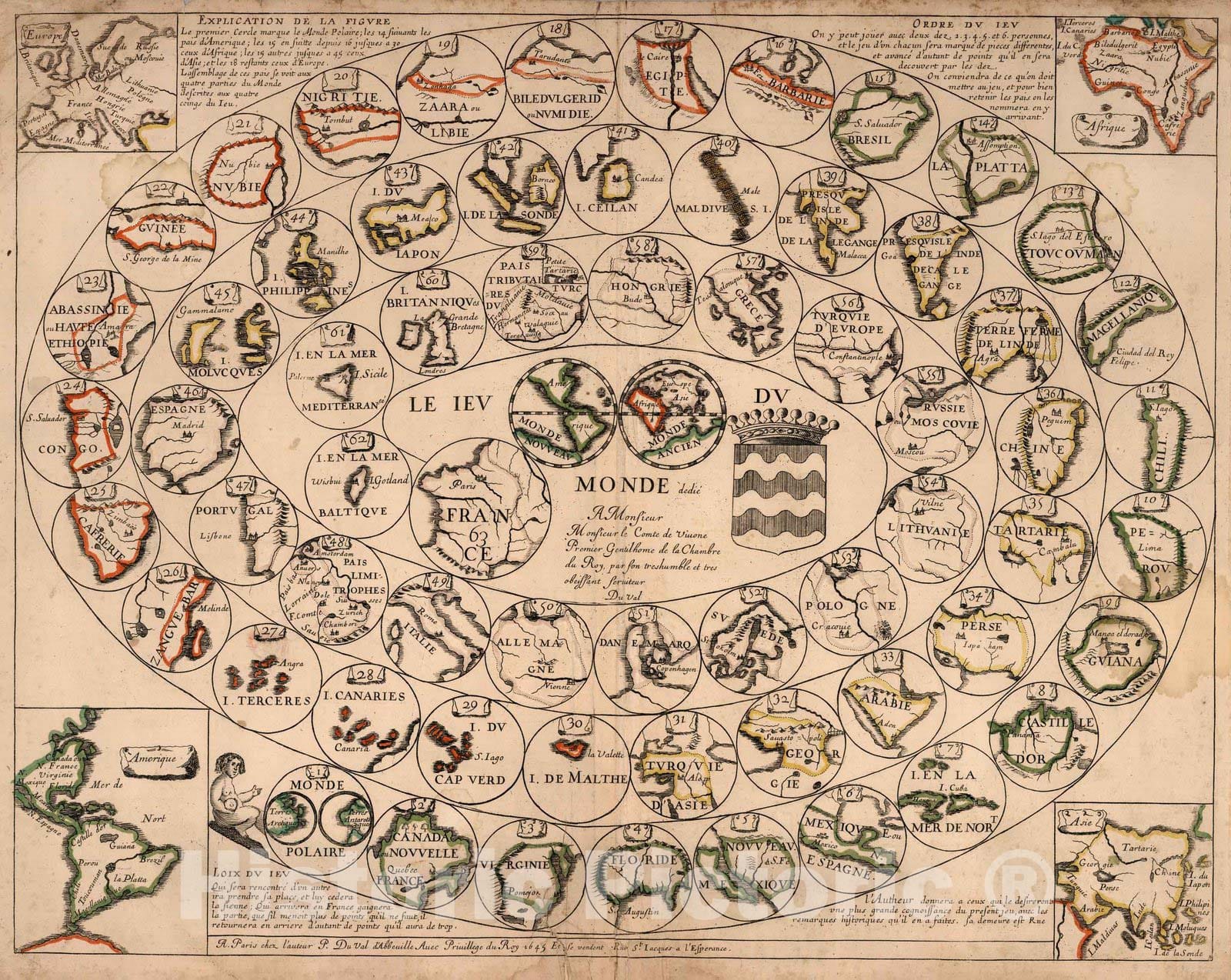 Historic Map : Game - 1645 Le Jeu du Monde (Game of the World) - Vintage Wall Art