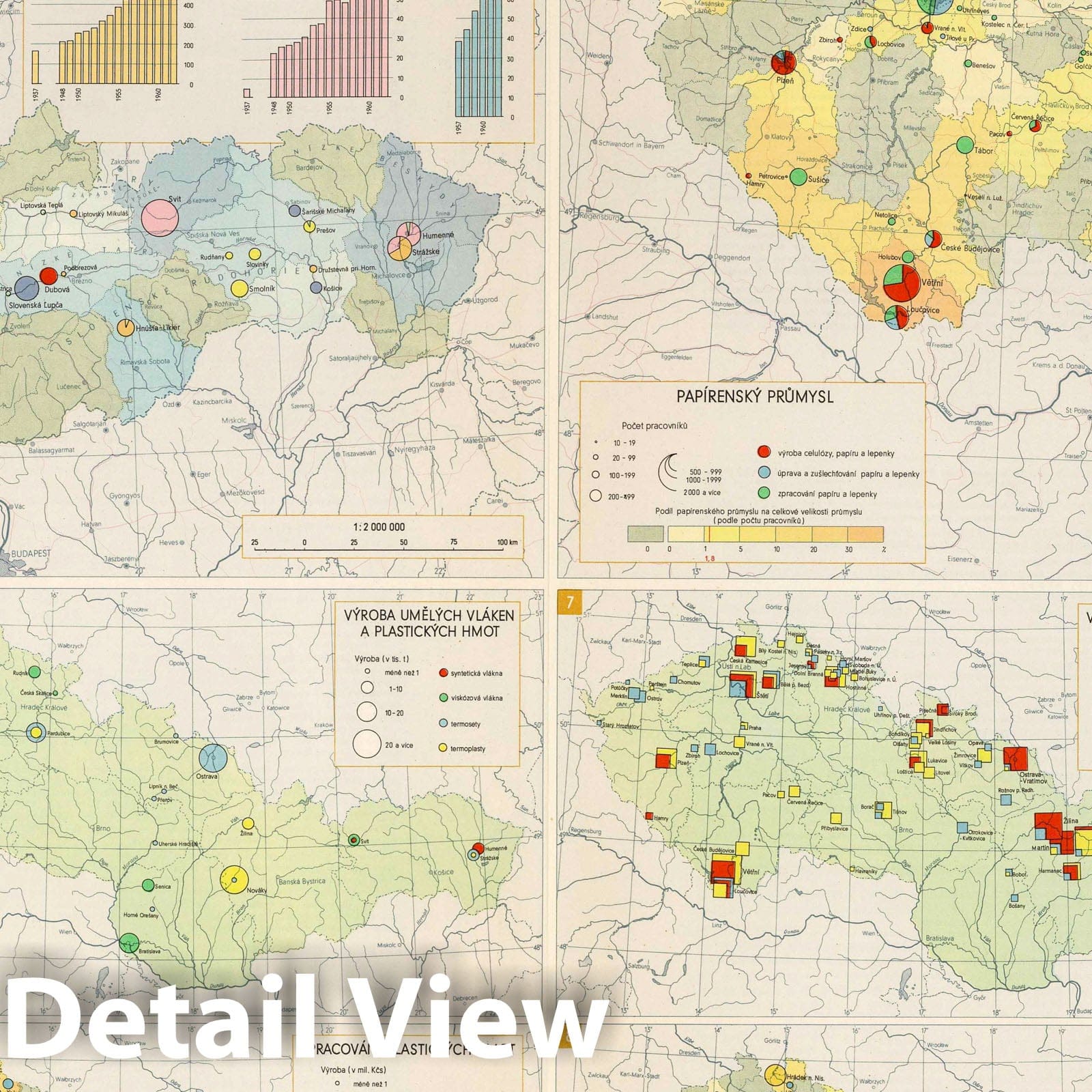 Czech Republic and Slovakia - Chemical and Paper Industry, 1966 Historical Map Print