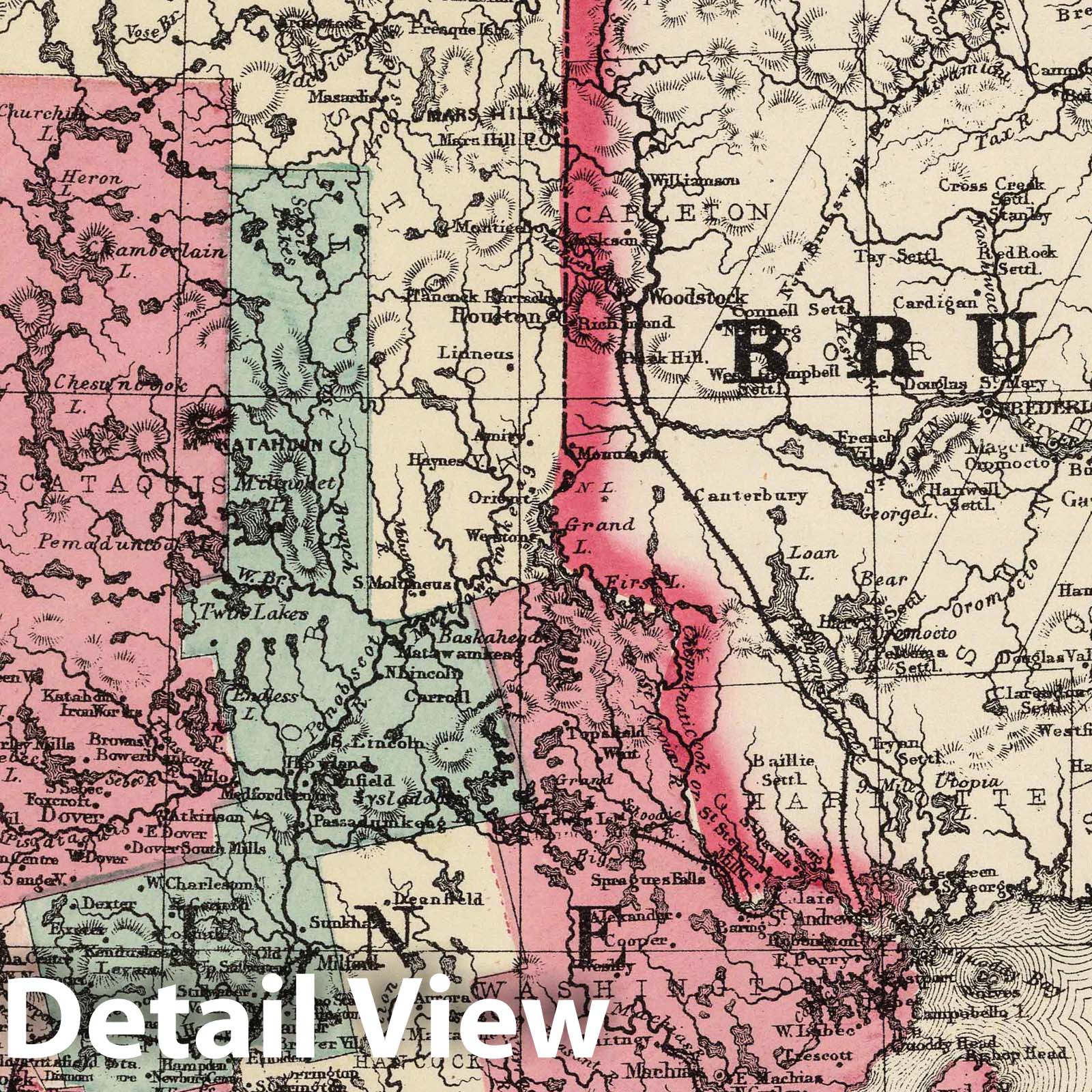 Maine and New Brunswick, 1867 - Historical Map Print