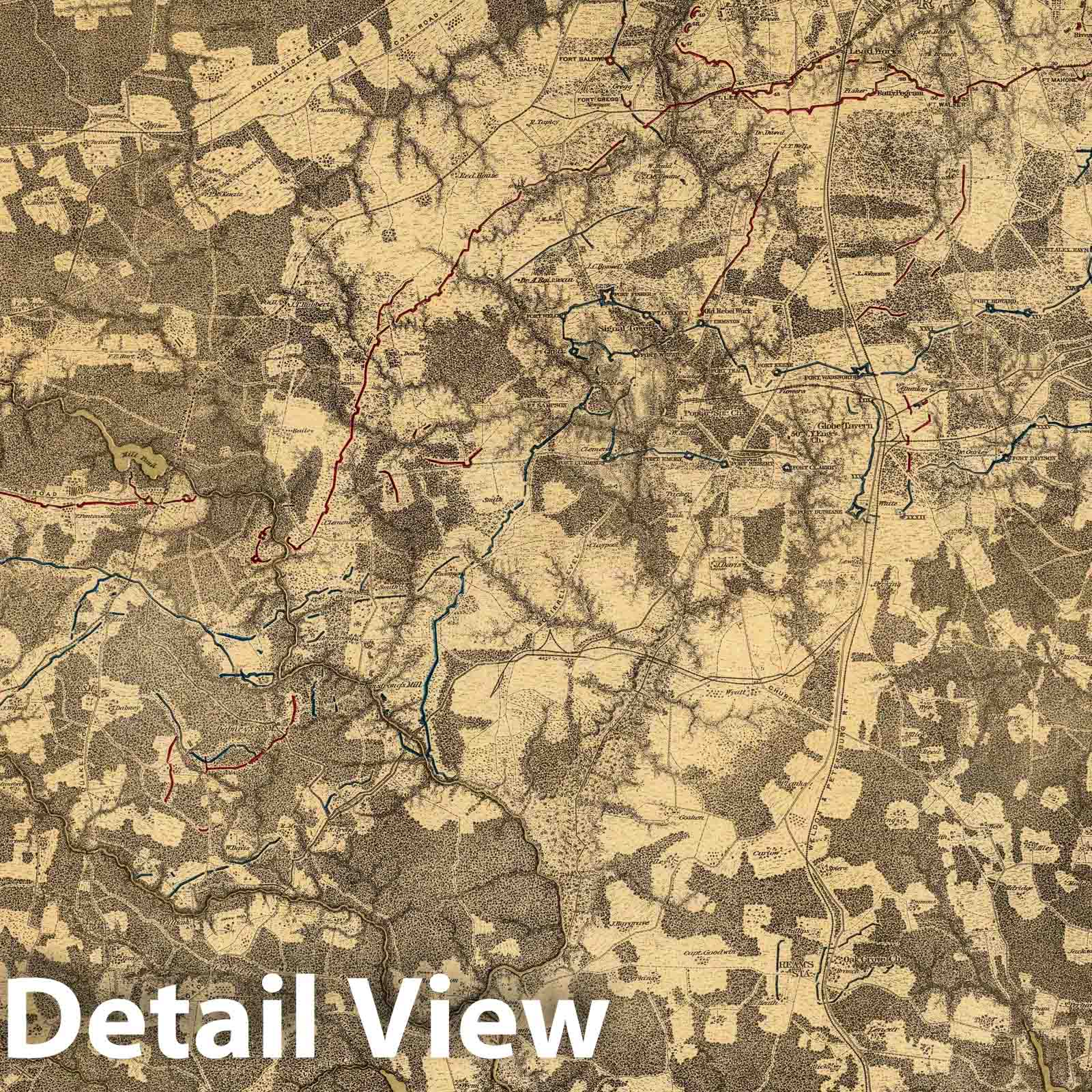 Civil War: Petersburg and Five Forks, Virginia - Railroad Map, 1869