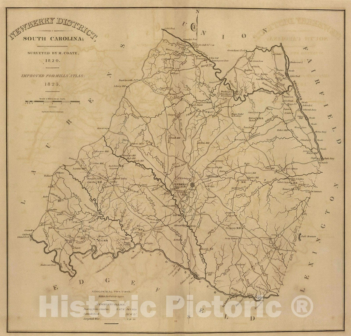 Historic Map : 1825 Newberry District, South Carolina. - Vintage Wall Art