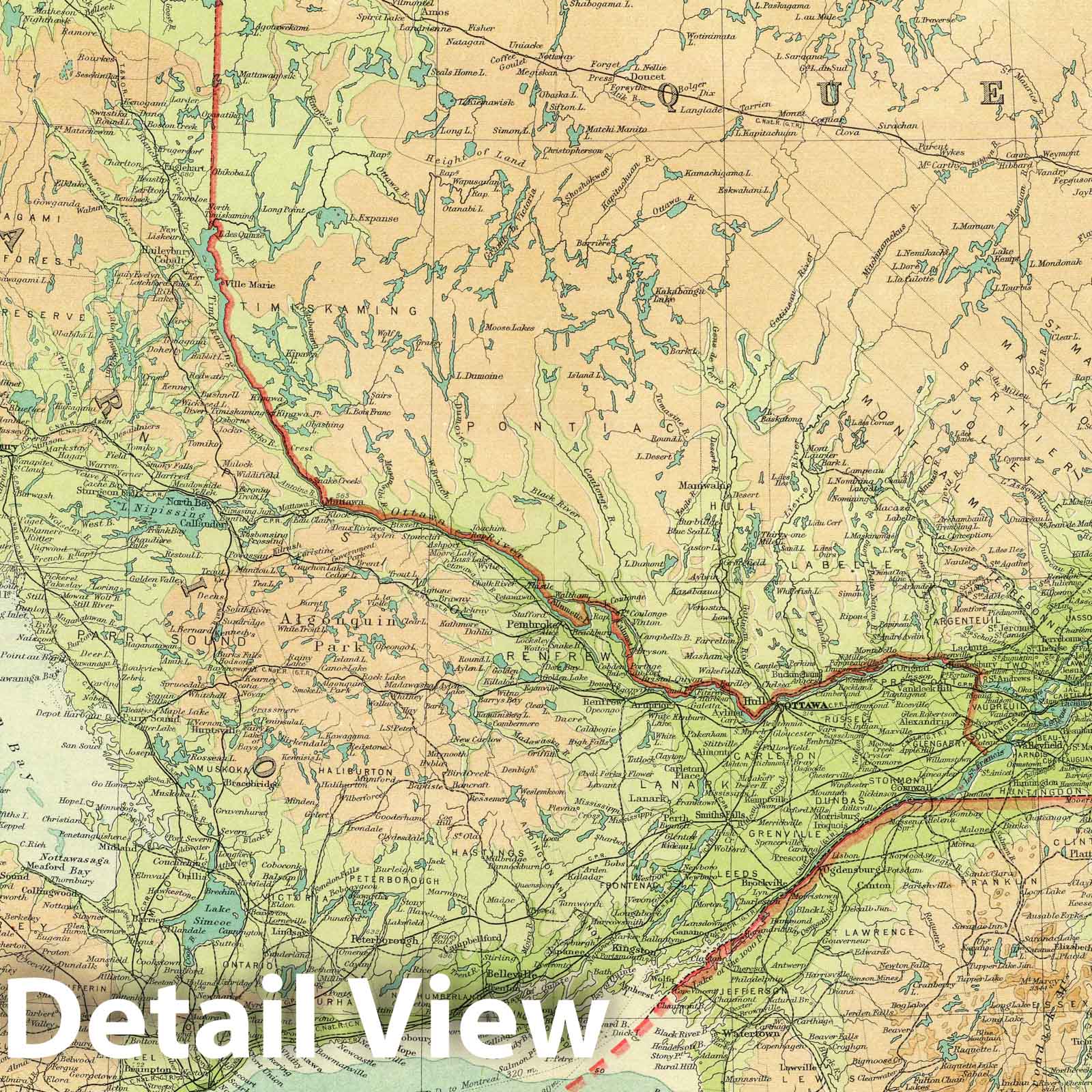 Ontario and Quebec, Canada - Survey Map, 1922 - Times Atlas