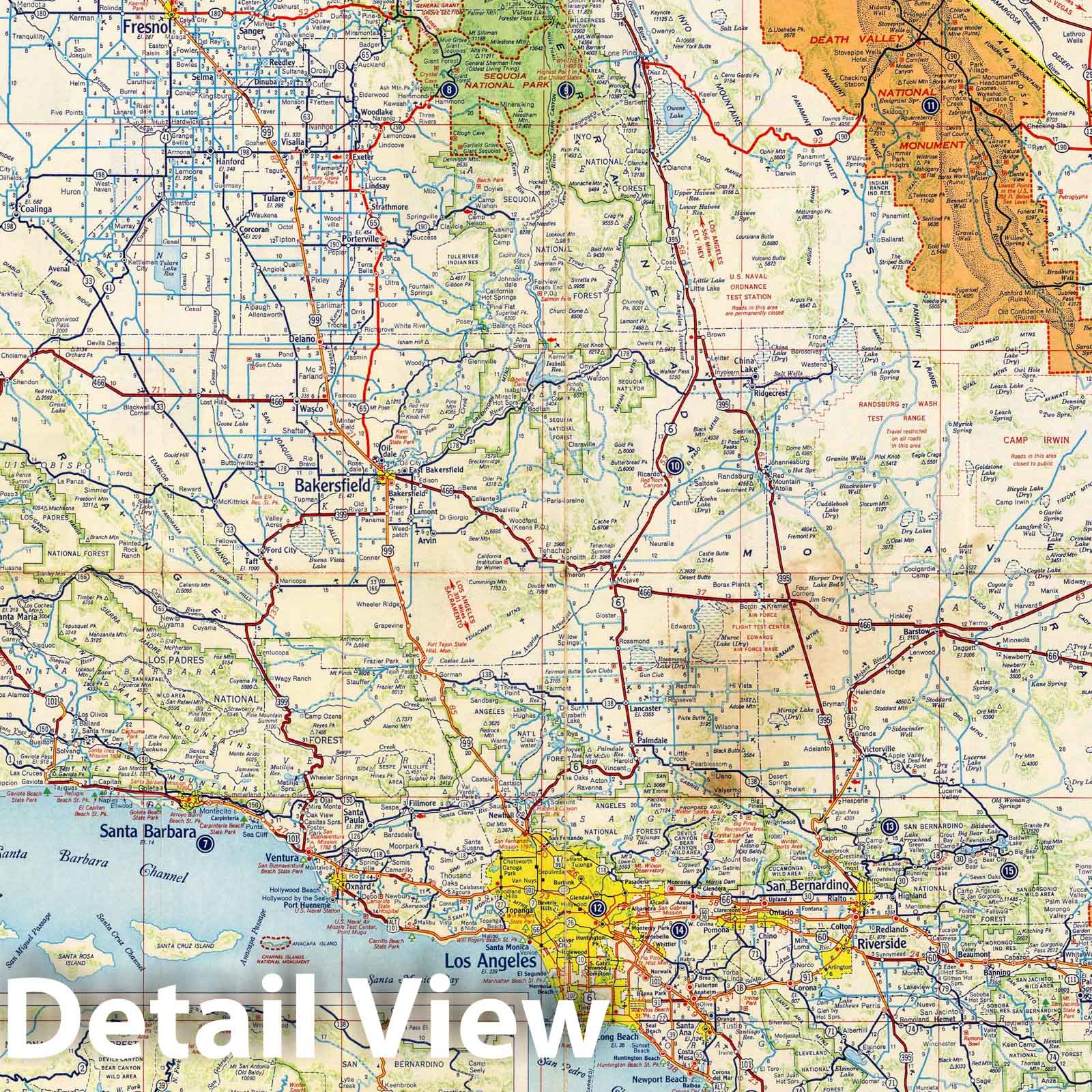 California Points of Interest and Touring Map 1956 - Historical Map Print