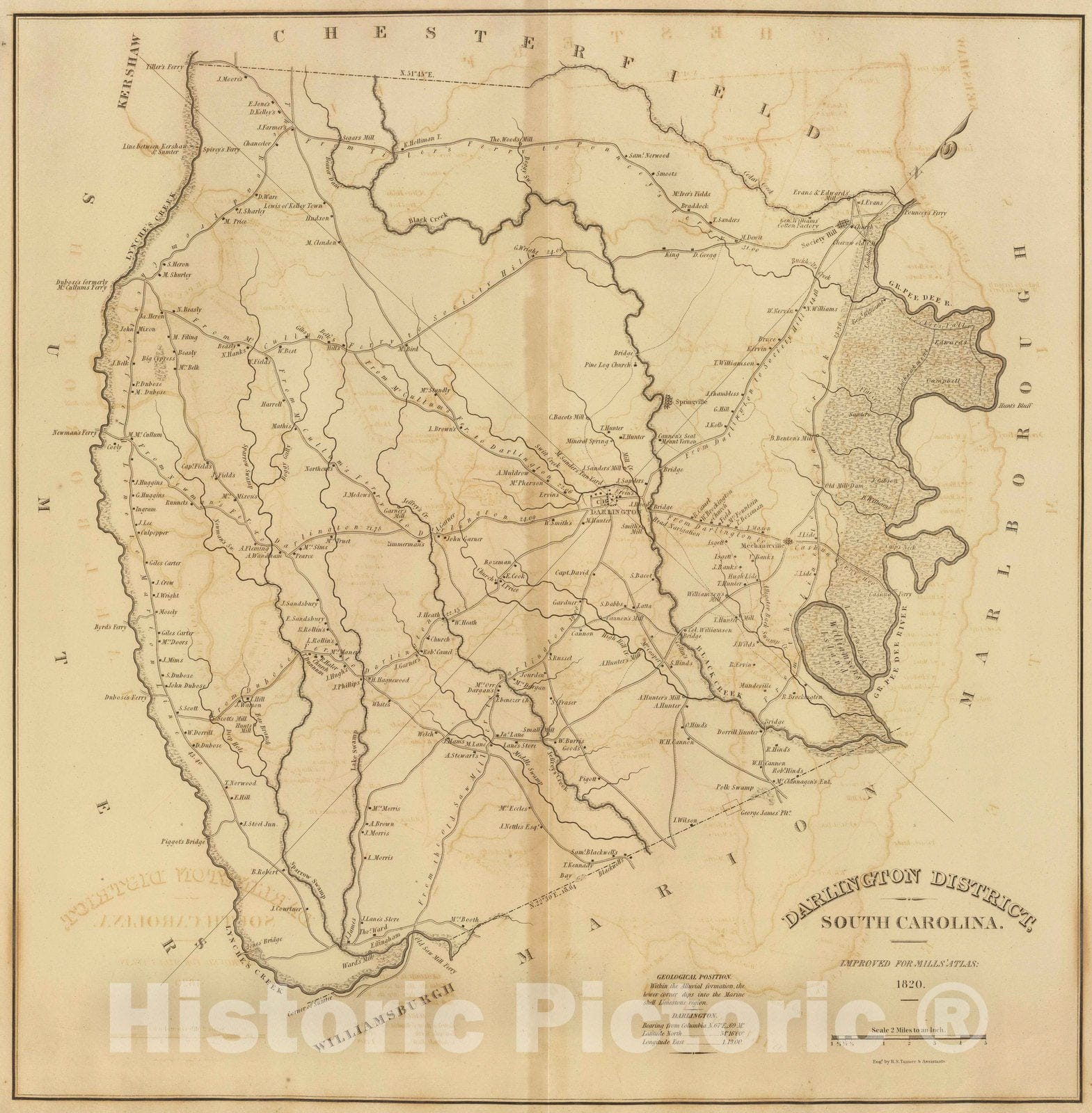 Historic Map - 1820 Darlington District, South Carolina. - Vintage Wall Art