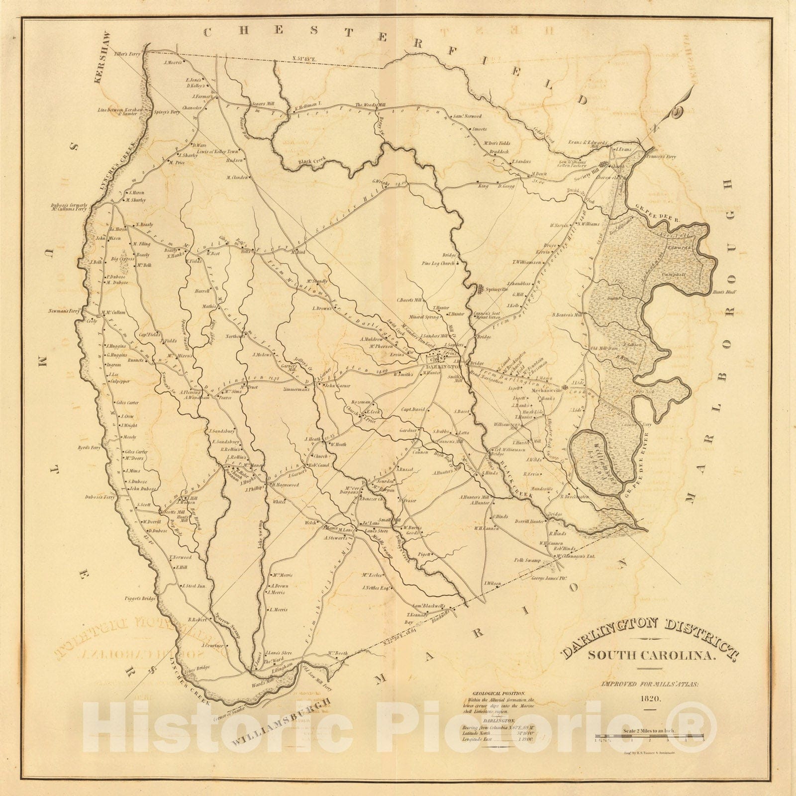 Historic Map - 1820 Darlington District, South Carolina. - Vintage Wall Art