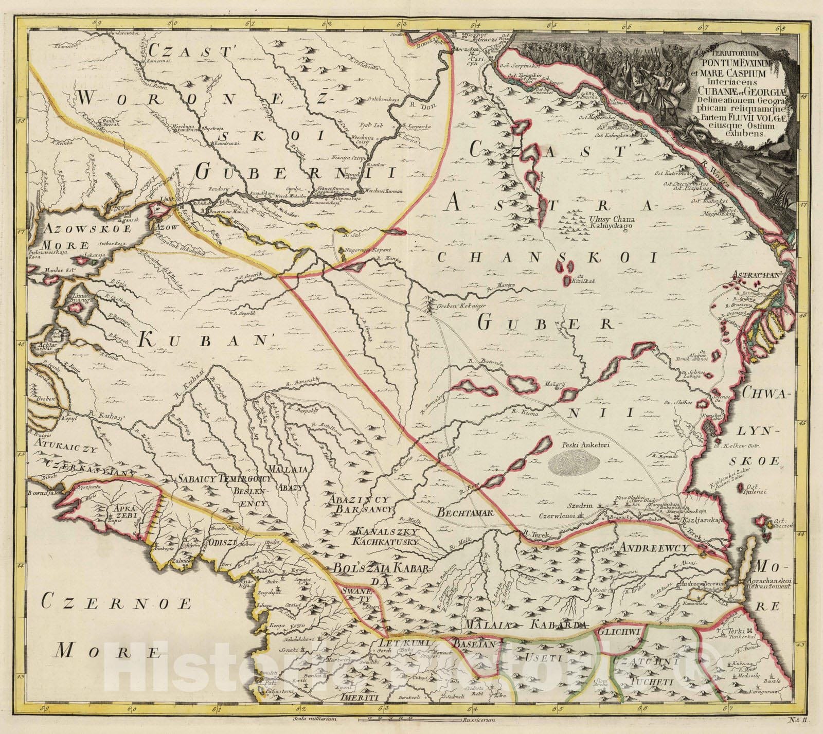 Historic Map : Russia, Caspian Sea Region 1745 Territorium Pontumevxinum , Vintage Wall Art