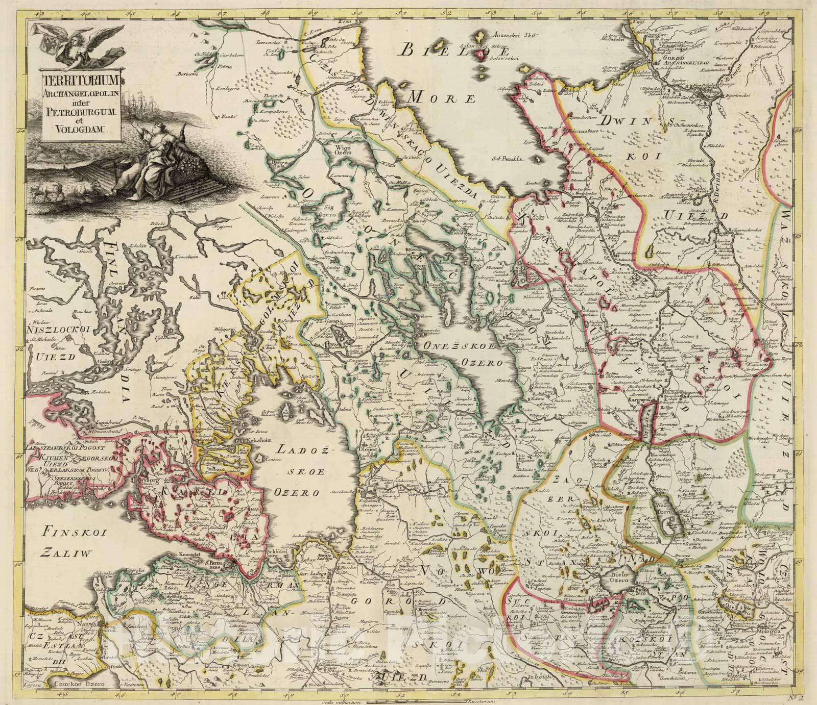 Historic Map : Russian Federation; Russia, Saint Petersburg (Russia), Volgda Region 1745 Territorium Archangelopolin inter Petroburgum et Vologdam, Vintage Wall Art