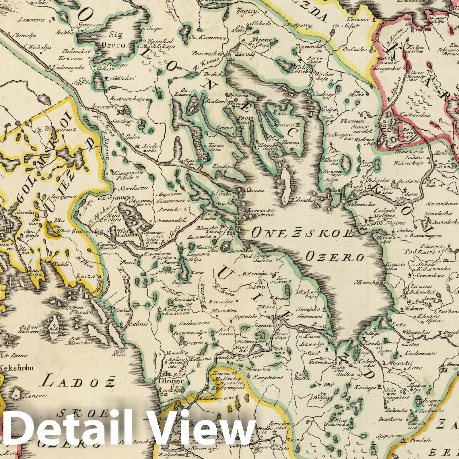 Territory Between Saint Petersburg and Vologda, Russia - Road Map, 1745 - Historical Map Print