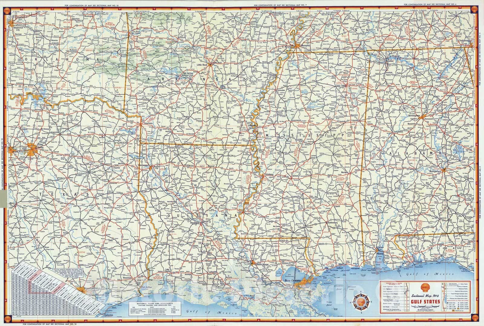 Historic Map : National Atlas - 1956 Shell Sectional Map No. 8 - Gulf States. - Vintage Wall Art