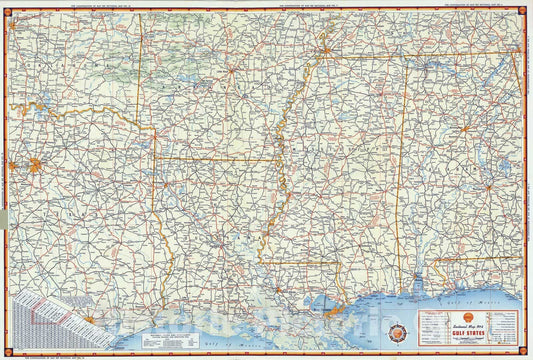 Historic Map : National Atlas - 1956 Shell Sectional Map No. 8 - Gulf States. - Vintage Wall Art