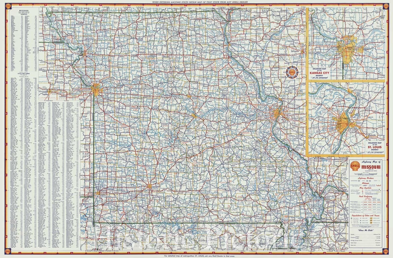 Historic Map : National Atlas - 1956 Shell Highway Map of Missouri. - Vintage Wall Art