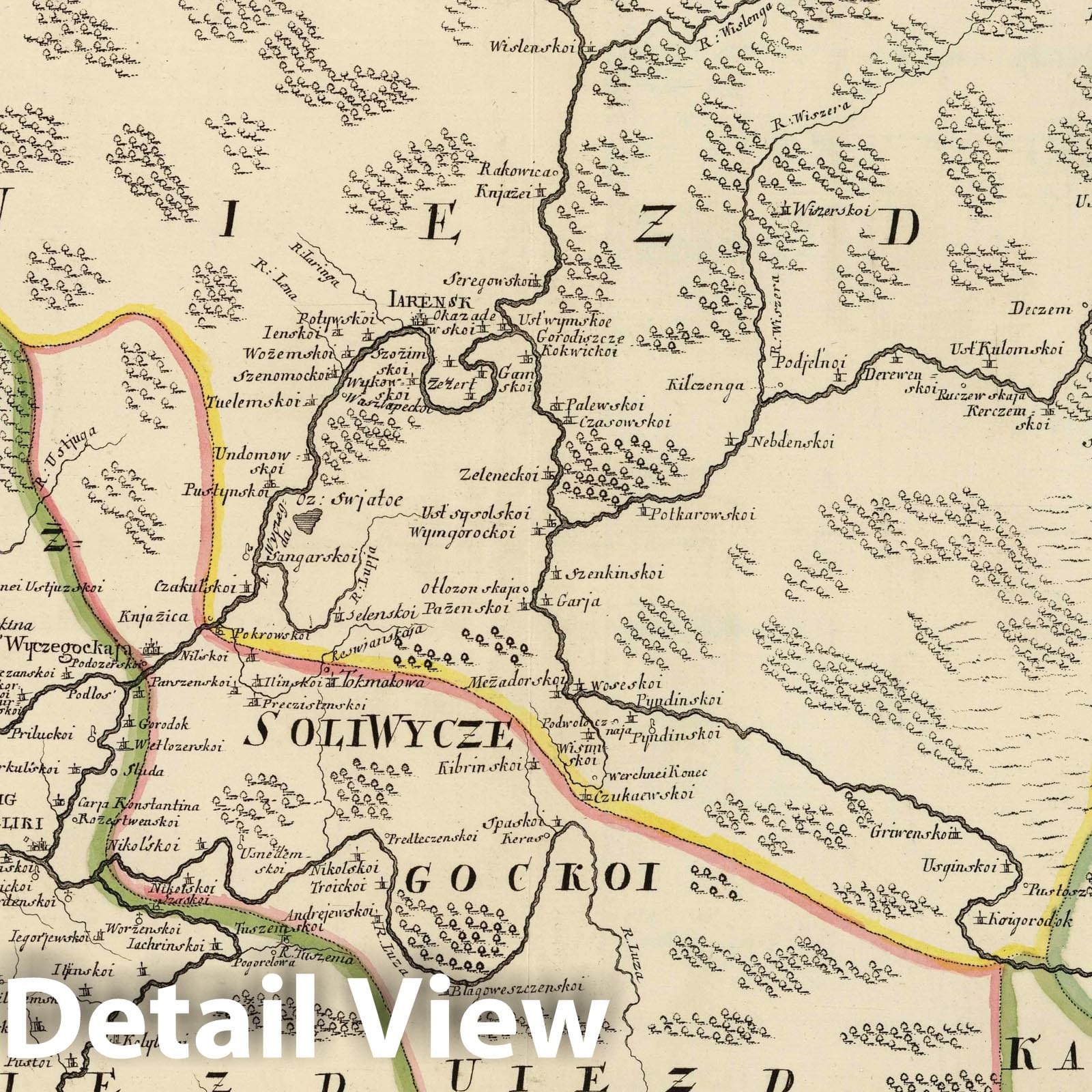 Ustiug, Kylnov, and Adjacent Territories, Russia - Road Map, 1745
