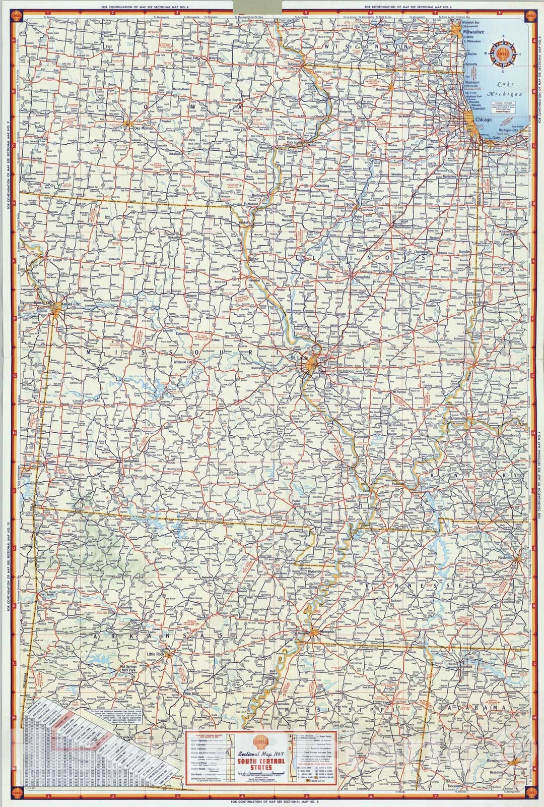 Historic Map : National Atlas - 1956 Shell Sectional Map No. 7 - South Central States. - Vintage Wall Art