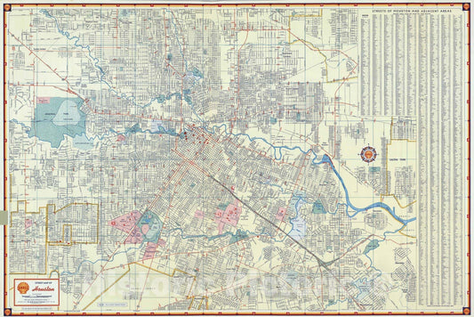 Historic Map : National Atlas - 1956 Shell Street Map of Houston. (duplicate). - Vintage Wall Art