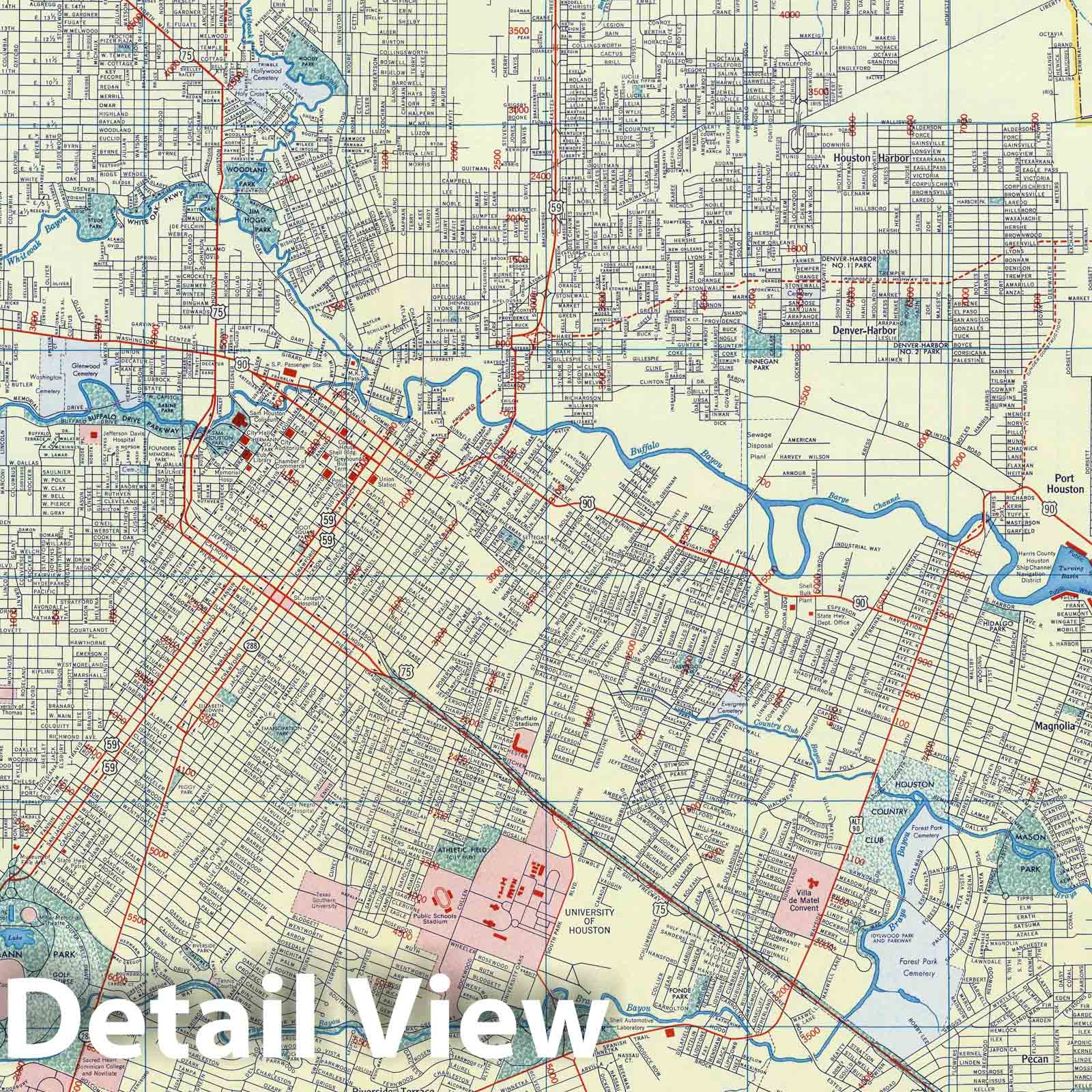 Houston, Texas - Road Map, 1956 - Shell Atlas Historical Print
