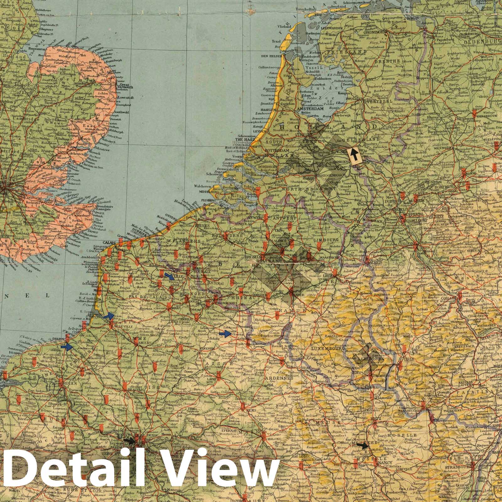 Western Europe - Pictorial Map, 1944 - Daily Express War Map Print