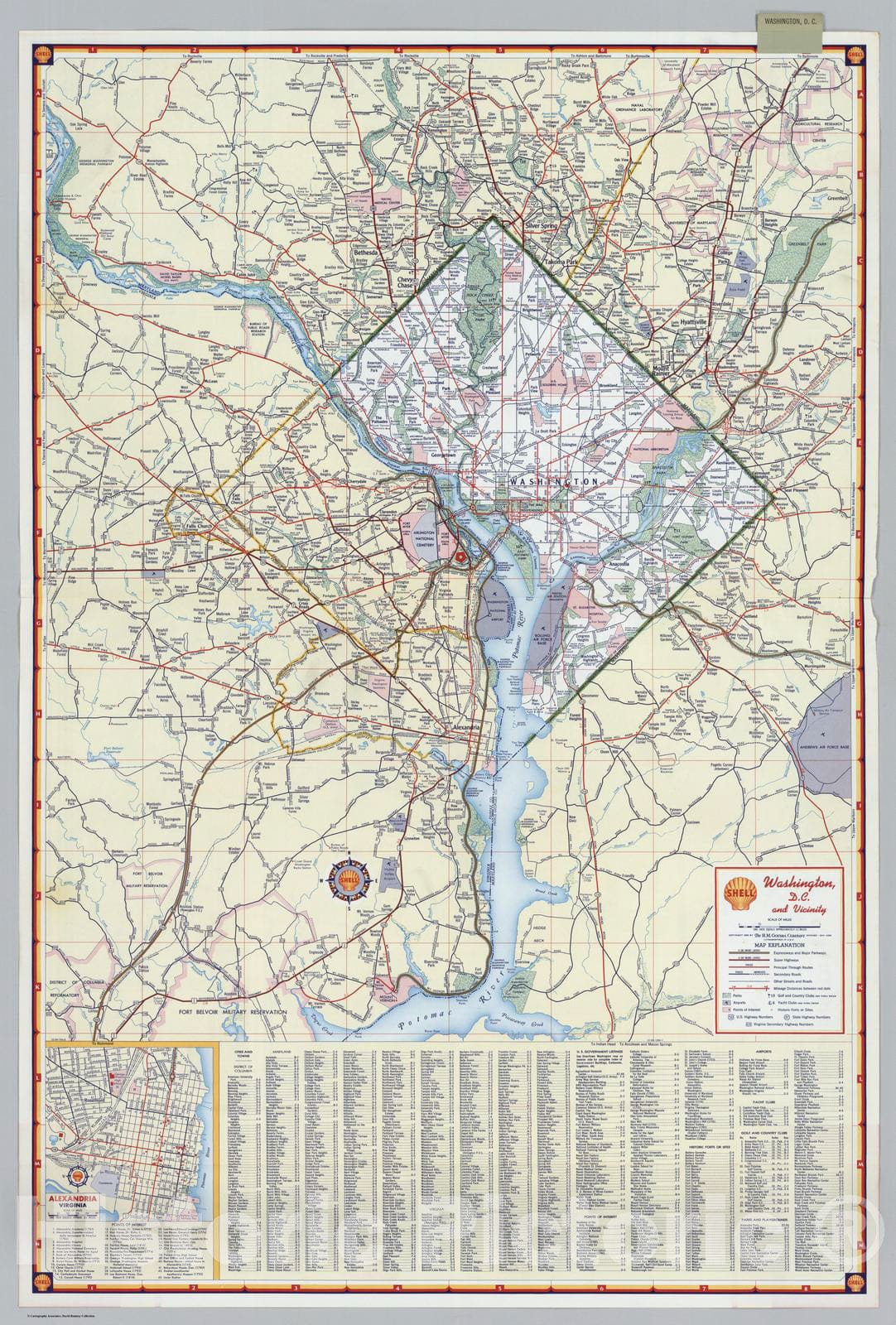 Washington, D.C. and Vicinity - Roads Map, 1956 - Shell Atlas Print