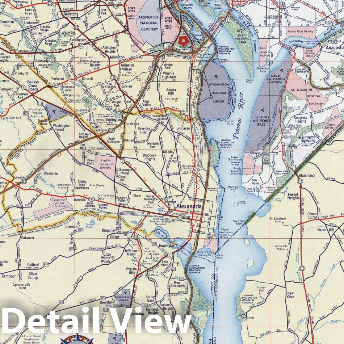 Washington, D.C. and Vicinity - Roads Map, 1956 - Shell Atlas Print