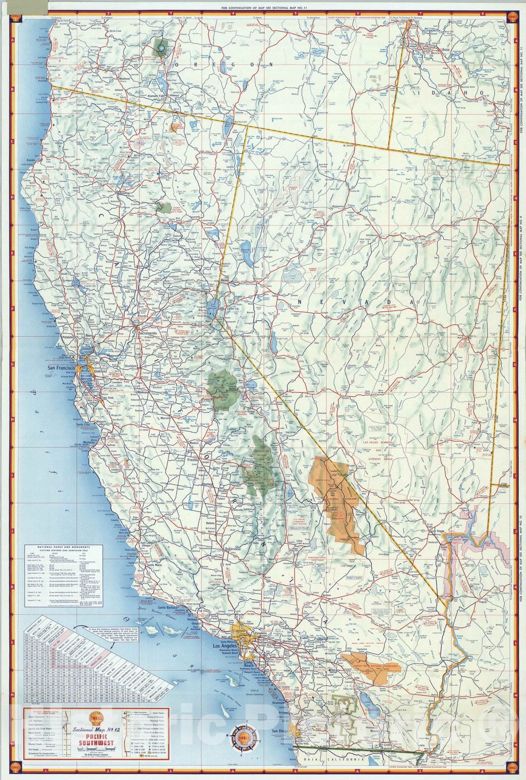Historic Map : National Atlas - 1956 Shell Sectional Map No. 12- Pacific Southwest States. - Vintage Wall Art