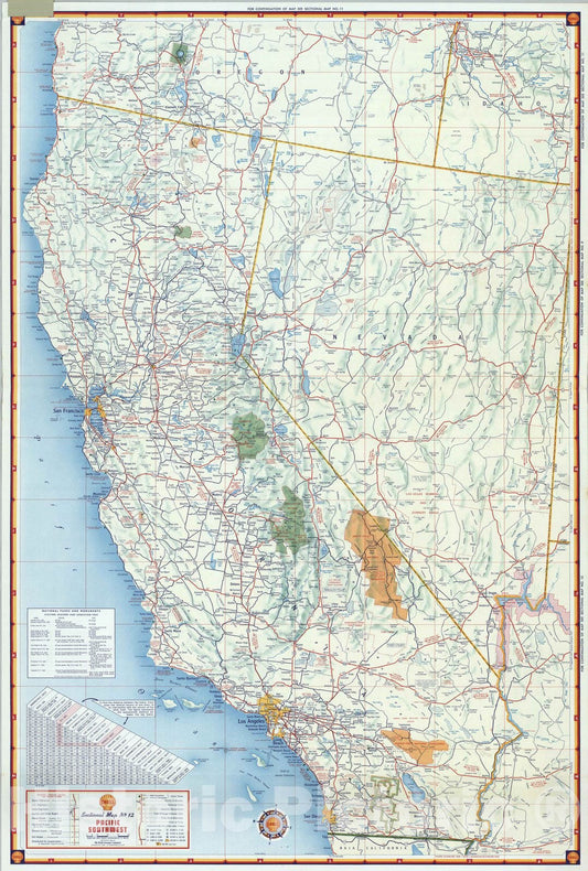 Historic Map : National Atlas - 1956 Shell Sectional Map No. 12- Pacific Southwest States. - Vintage Wall Art