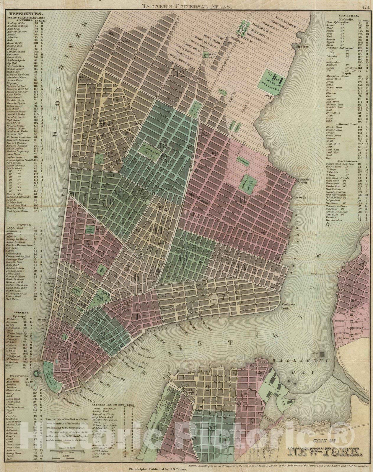 Historic Map : 1835 City Of New-York - Vintage Wall Art