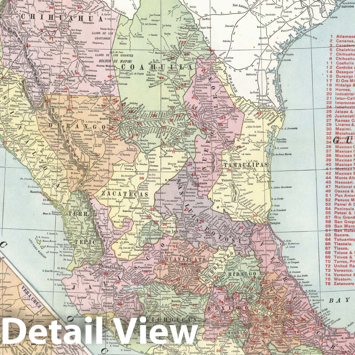 Mexico - Railroad Map, 1909 - Rand McNally Historical Reproduction