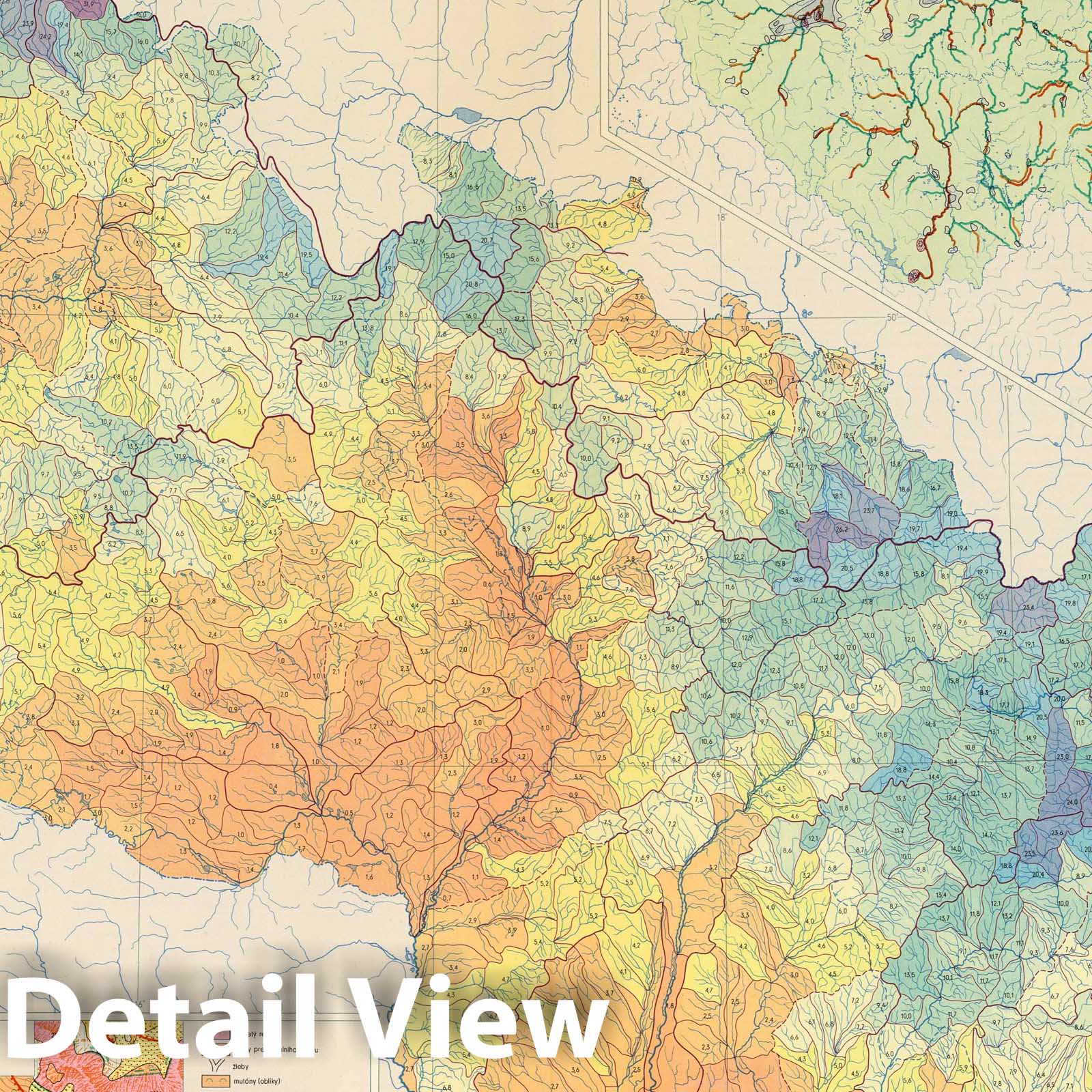 Czechoslovakia - Hydrology, 1966 - Historical Map Print