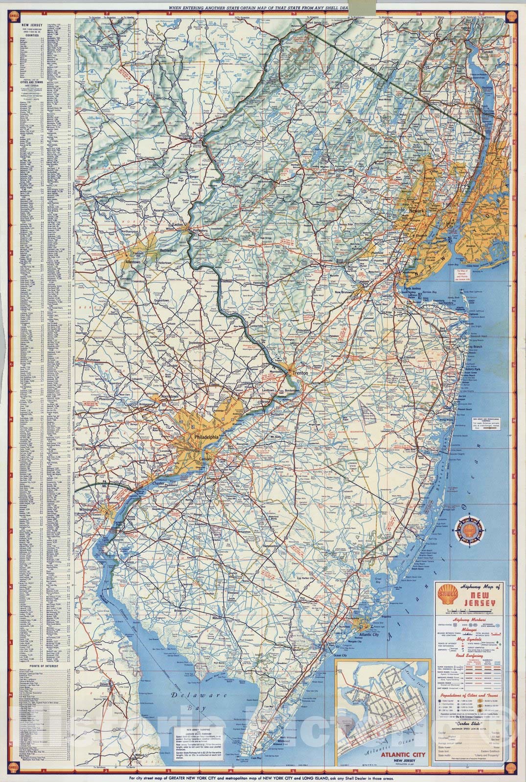 Historic Map : National Atlas - 1956 Shell Highway Map of New Jersey. - Vintage Wall Art