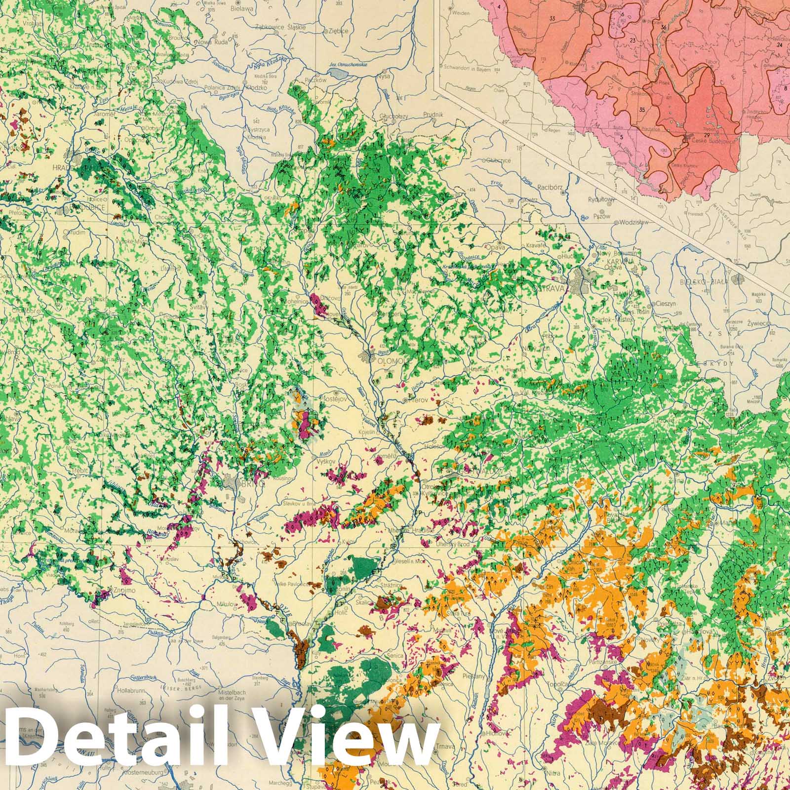 Czech Republic and Slovakia Forests Map, 1966 - Historical Map Print