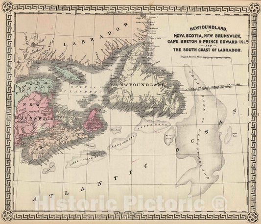 Historic Map : National Atlas - 1867 Newfoundland, Nova Scotia, New Brunswick, Cape Breton and Prince Edward Islands. - Vintage Wall Art