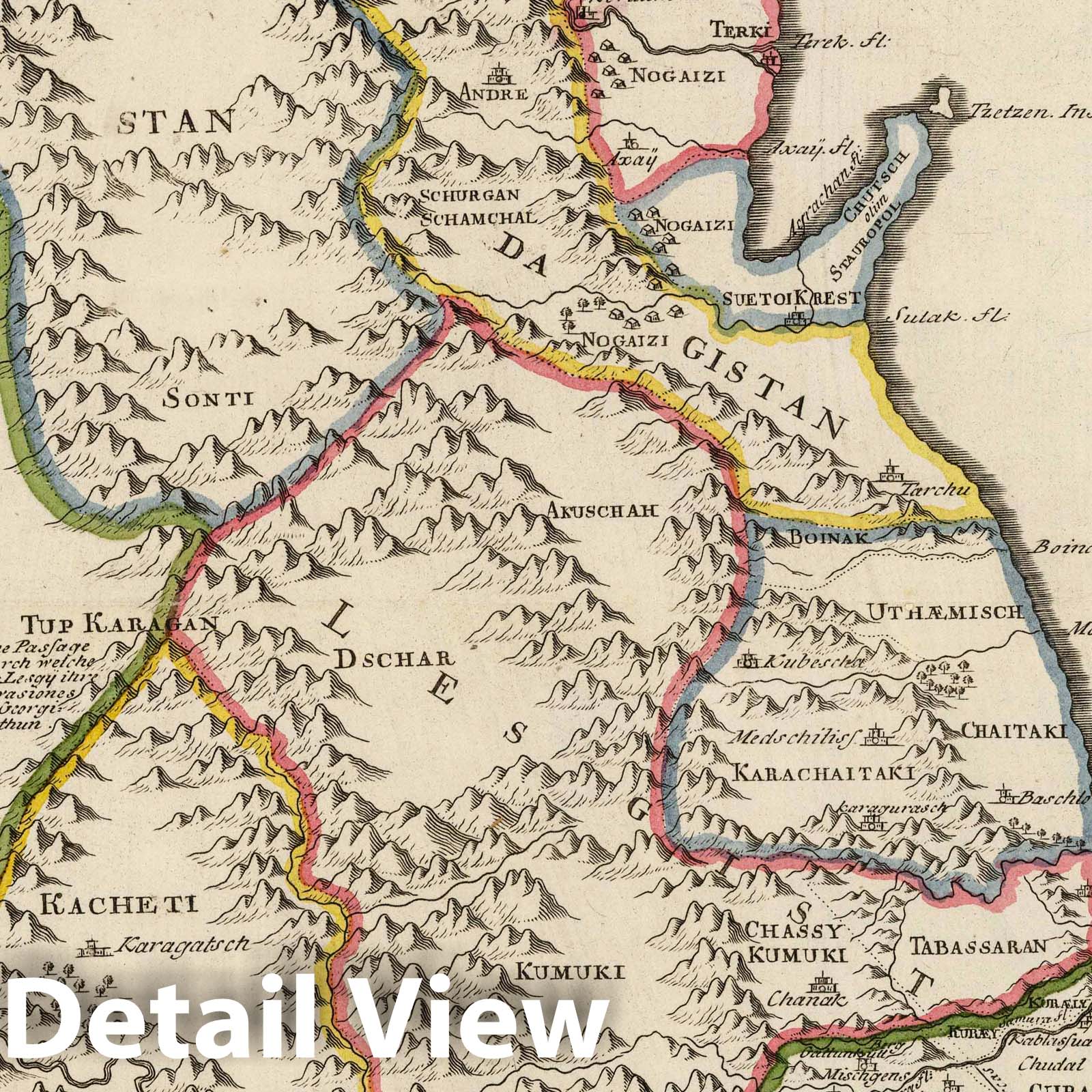 Caspian Sea Region - Western Shore, Russia, 1728 - Historical Map Print