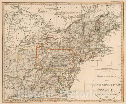 Historic Map : United States, 1817 Nordlicher Theil der Vereinigten Staaten, 1817 , Vintage Wall Art