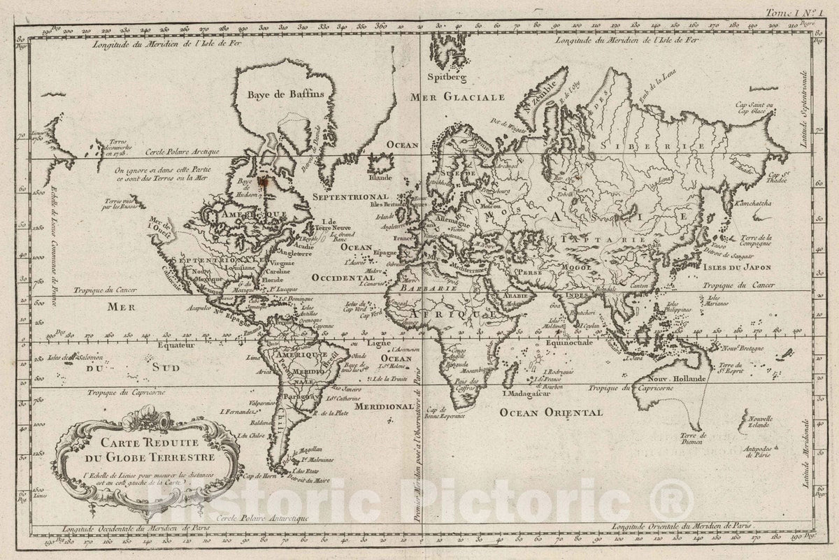 Historic Map : 1764 Carte reduite du globe terrestre v2 - Vintage Wall Art
