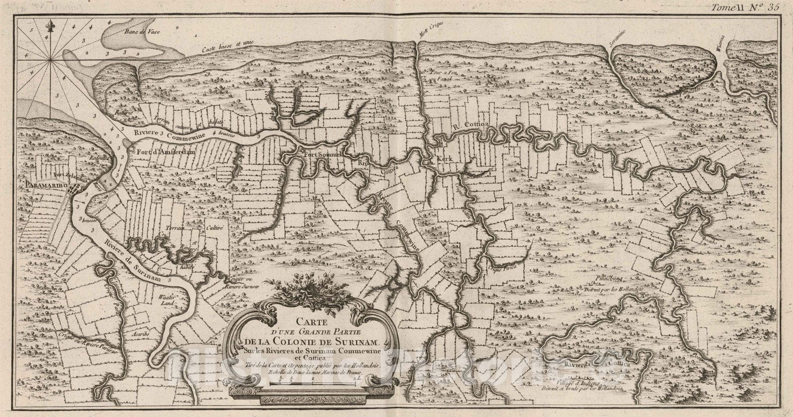 Historic Map : Surinam, 1764 Carte dune grande partie de la colonie de Surinam , Vintage Wall Art