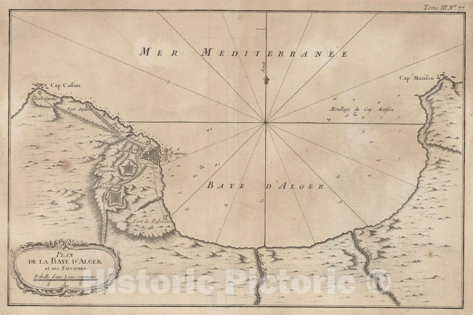 Historic Map : Algeria, 1764 Plan de la baye d'Alger.et SES Environs , Vintage Wall Art