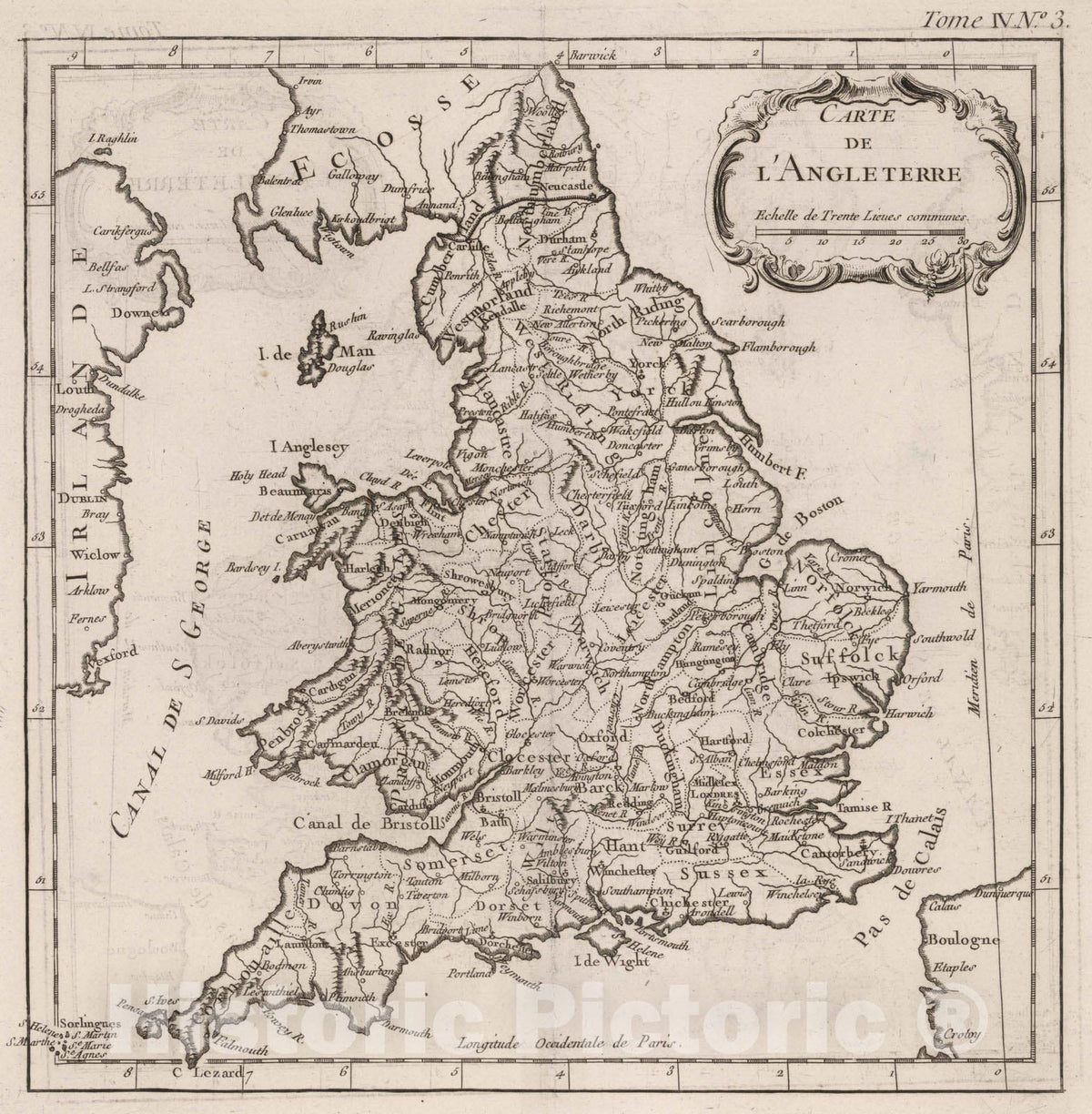 Historic Map : England, 1764 Carte de I'Angleterre , Vintage Wall Art