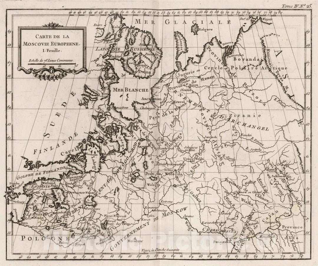 Historic Map : Russia, , Europe 1764 Carte de la Moscovie Europeenne, I: Feuille , Vintage Wall Art