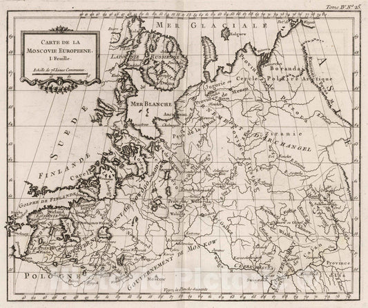 Historic Map : Russia, , Europe 1764 Carte de la Moscovie Europeenne, I: Feuille , Vintage Wall Art