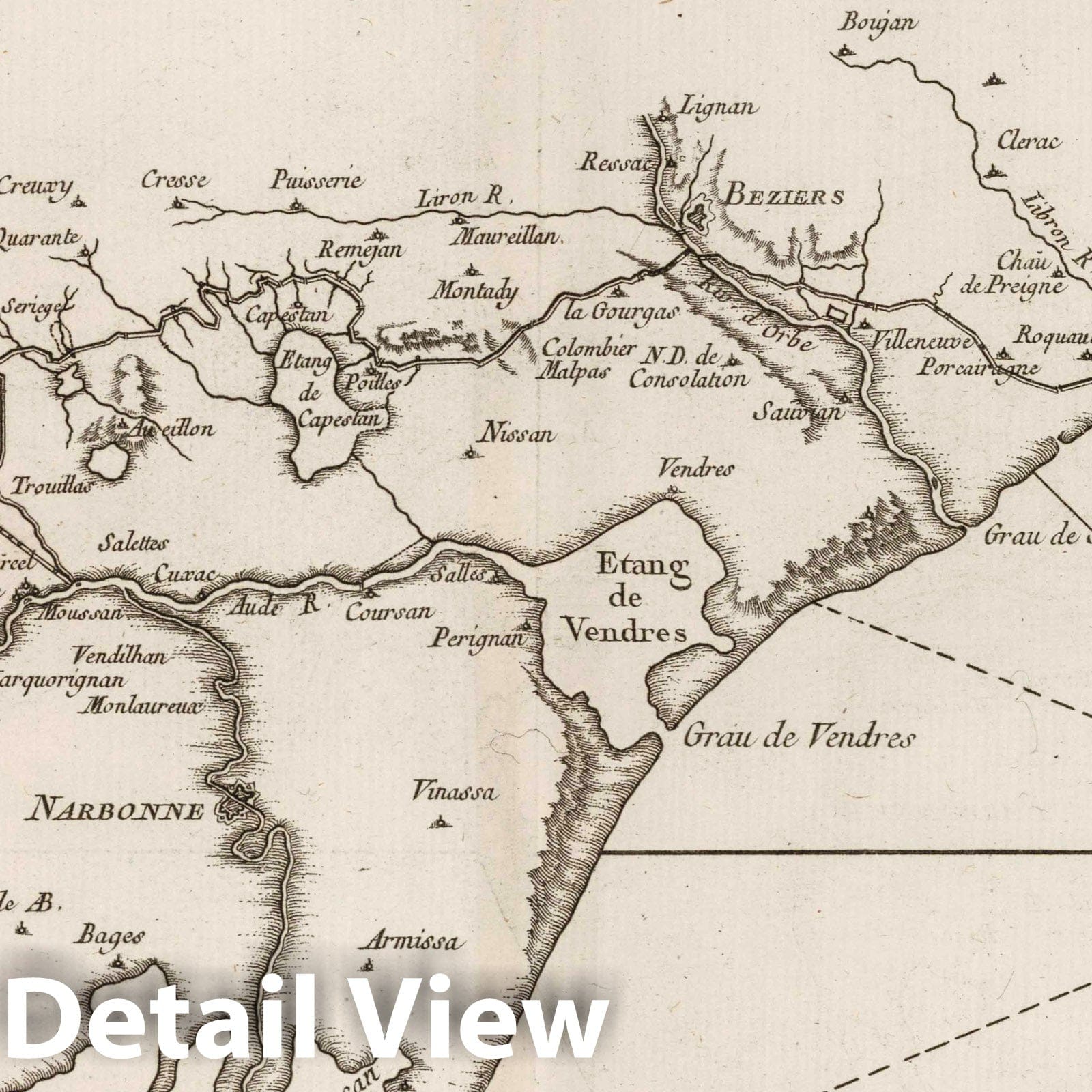 Languedoc Canal, France - Nautical Chart, 1764 - Historical Map Print