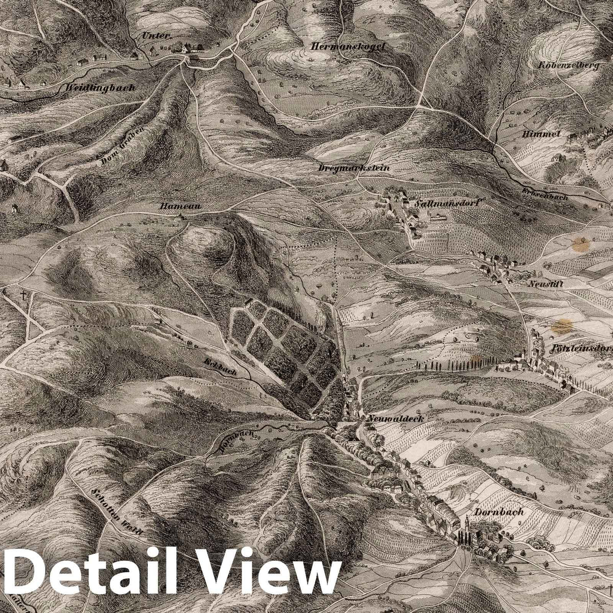 Western Vicinity of Vienna - Bird's Eye View, 1837 - Historical Map Print
